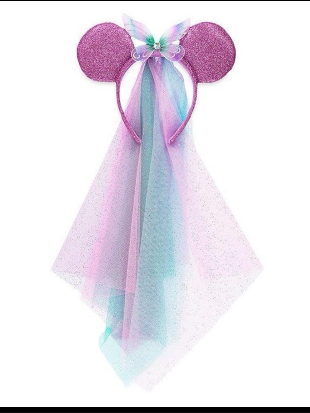 Disney Glitter Pink Minnie Ear Headband with Pastel Tulle Veil